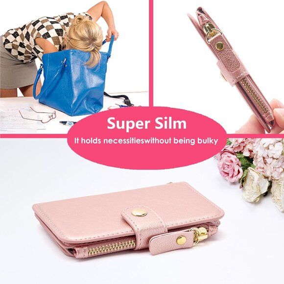 Card Holder, Womens Wallet PU Leather Keychain Wallet Wristlet With Zipper Coin - Picture 5 of 9